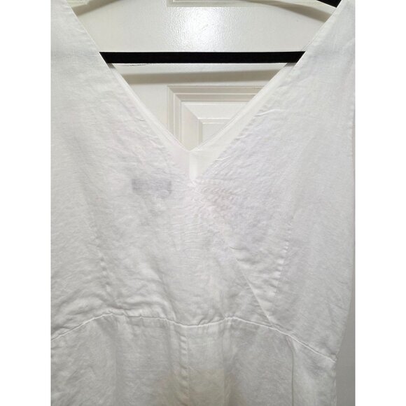 GAP Women's 12 White 100%Linen V-Neck Sleeveless Summer Midi Dress Empire Waist - Picture 4 of 12